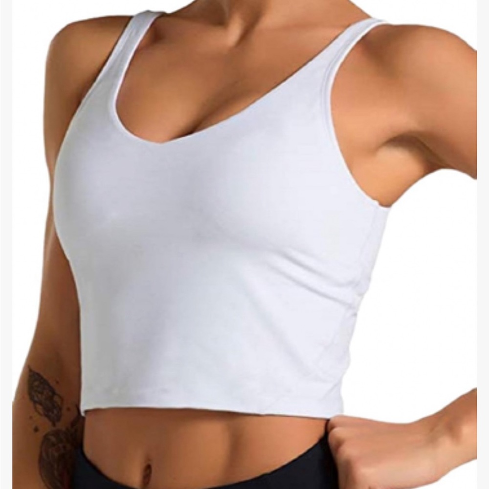 White Workout Cropped Tank Top with built-in sports bra | size small